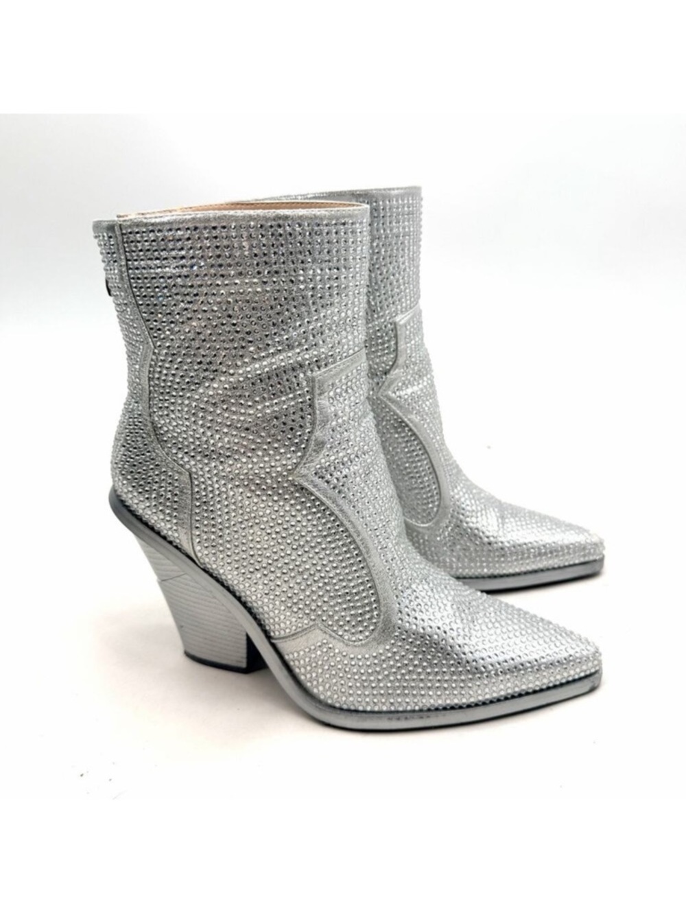 Azalea Wang Soulard Silver Rhinestone Bling Cowgirl Western Boots Womens 8.5
